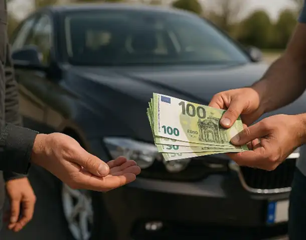 Ein Kunde erhält Bargeld beim Autoankauf in Oberhausen für sein Fahrzeug.